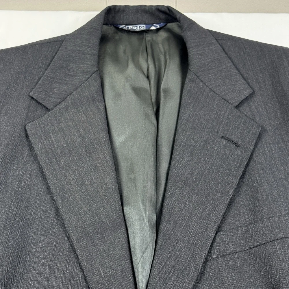 Vintage Polo Ralph Lauren Blazer 46L USA Union Made Wool Herringbone Suit Jacket